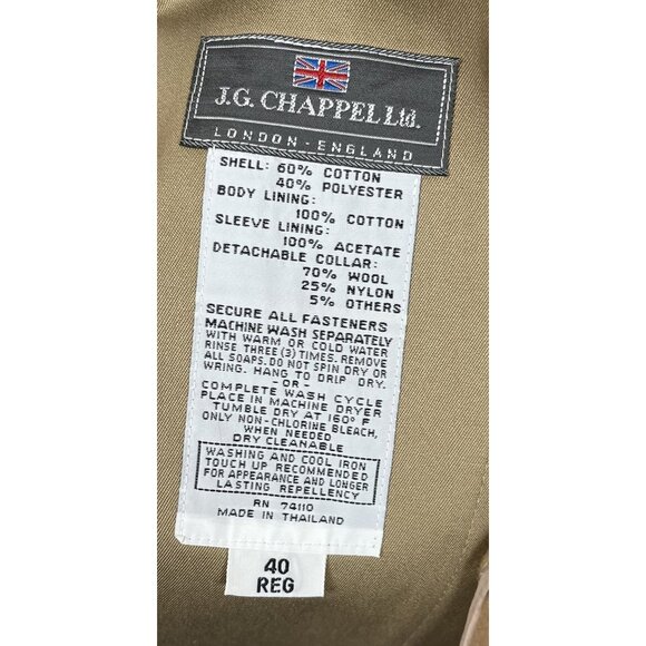 NWT J.G. Chappel London England Tan Wool Lined Double Breasted Trench Coat Sz 40 - Picture 4 of 11